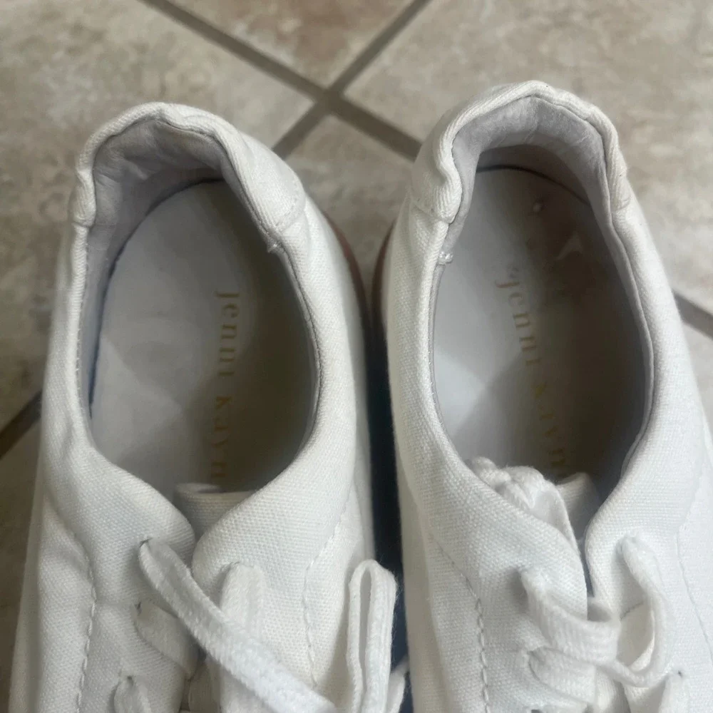 Jenni Kayne White Canvas Platform Sneakers Gum Sole Made in Portugal Size 38/8